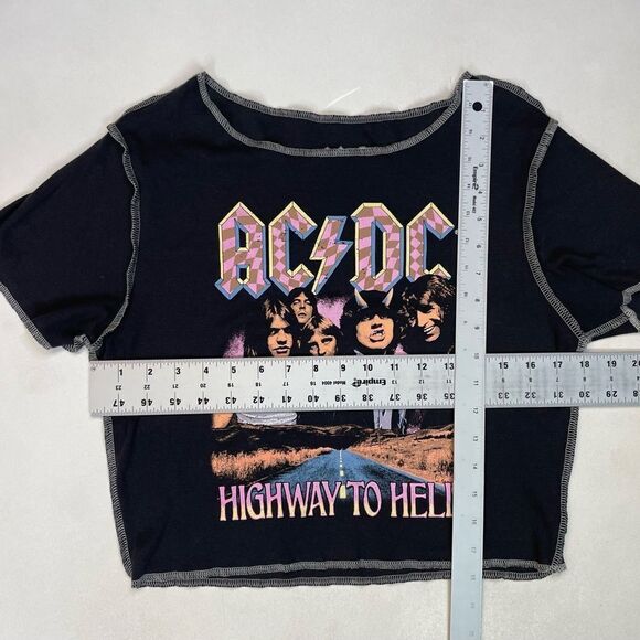 ACDC Highway To Hell Retro Crop Graphic T-shirt Women Large Black Music - Picture 5 of 5
